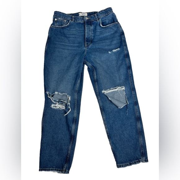 We the Free Boyfriend Distressed Sz 30 Button Fly Straight Leg Med Wash HighRise - Picture 1 of 13